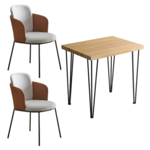 チェア テーブル 3点セット :シャビーオーク レザー ファブリック ダイニングチェア 2 組立品 代引不可