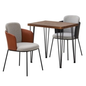 チェア テーブル 3点セット :ウォールナット レザー ファブリック ダイニングチェア 2 ブラウン 組立品 代引不可