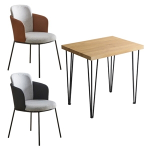 チェア テーブル 3点セット :シャビーオーク レザー ファブリック ダイニングチェア 2 ブラウン 組立品 代引不可