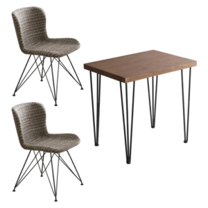 チェア テーブル 3点セット テーブル:ウォールナット ファブリック ダイニングチェア2 組立品 代引不可