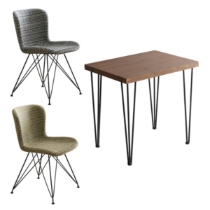 チェア テーブル 3点セット テーブル:ウォールナット ファブリック ダイニングチェア2 イエロー 組立品 代引不可