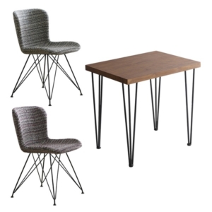 チェア テーブル 3点セット テーブル:ウォールナット ファブリック ダイニングチェア2 ピンク 組立品 代引不可