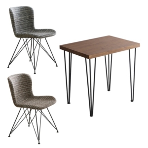 チェア テーブル 3点セット テーブル:ウォールナット ファブリック ダイニングチェア2 ブルー 組立品 代引不可