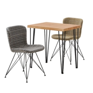 チェア テーブル 3点セット テーブル:シャビーオーク ファブリック ダイニングチェア2 イエロー 組立品 代引不可