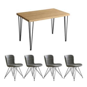 チェア テーブル 5点セット ダイニングテーブル:シャビーオーク ファブリック ダイニングチェア4 組立品 代引不可