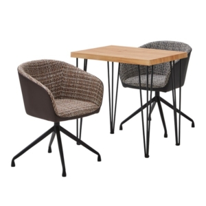 チェア テーブル 3点セット シャビーオーク 回転式 ファブリック ダイニングチェア 2脚 ブラウン 組立品 代引不可