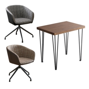 チェア テーブル 3点セット ウォールナット 回転式 ファブリック ダイニングチェア 2脚 ブラウン 組立品 代引不可