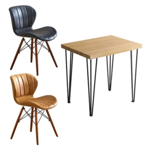 ダイニングチェア ダイニングテーブル 3点セット テーブル:シャビーオーク チェア 2 ネイビー 組立品 代引不可