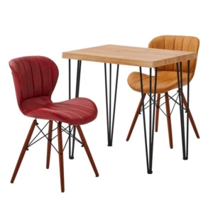 ダイニングチェア ダイニングテーブル 3点セット テーブル:シャビーオーク チェア 2 イエロー 組立品 代引不可