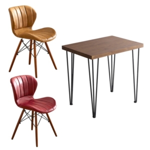 ダイニングチェア ダイニングテーブル 3点セット テーブル:ウォールナット チェア 2 イエロー 組立品 代引不可