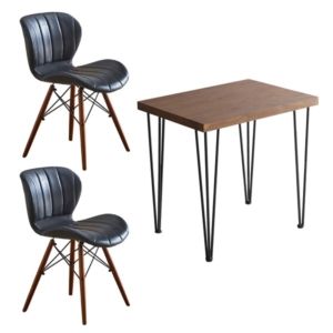 ダイニングチェア ダイニングテーブル 3点セット テーブル:ウォールナット チェア 2 ネイビー 組立品 代引不可