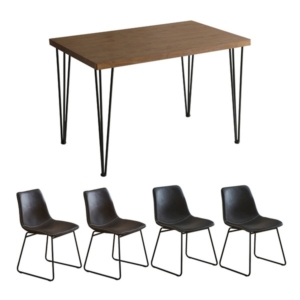 チェア テーブル 5点セット テーブル：ウォールナット スクエアチェア4 ダークグレー 組立品 代引不可