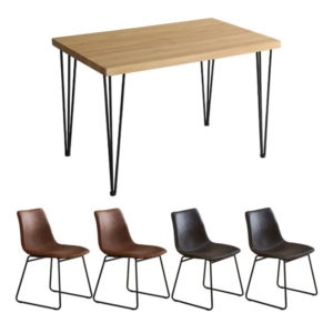 チェア テーブル 5点セット テーブル：シャビーオーク スクエアチェア4 レッドブラウン 組立品 代引不可