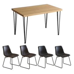 チェア テーブル 5点セット テーブル：シャビーオーク スクエアチェア4 ダークグレー 組立品 代引不可