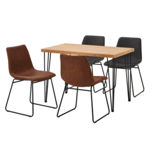 チェア テーブル 5点セット テーブル：シャビーオーク スクエアチェア4 レッドグレー 組立品 代引不可