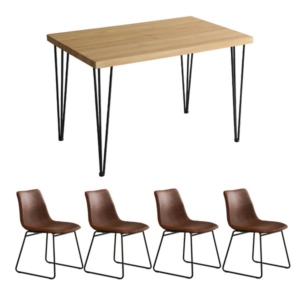 チェア テーブル 5点セット テーブル：シャビーオーク スクエアチェア4 レッド 組立品 代引不可