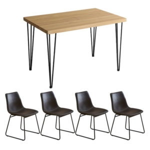 チェア テーブル 5点セット テーブル：シャビーオーク スクエアチェア4 組立品 代引不可