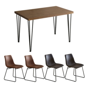 チェア テーブル 5点セット テーブル:ウォールナット スクエアチェア4 レッドブラウン 組立品 代引不可