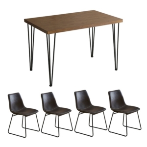 チェア テーブル 5点セット テーブル:ウォールナット スクエアチェア4 組立品 代引不可