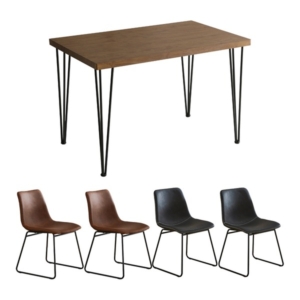 チェア テーブル 5点セット テーブル:ウォールナット スクエアチェア4 レッドグレー 組立品 代引不可