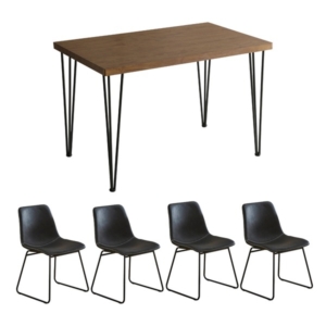 チェア テーブル 5点セット テーブル:ウォールナット スクエアチェア4 グレー 組立品 代引不可