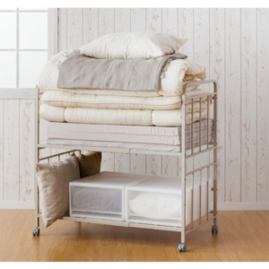 布団 収納ラック 2段 キャスター付き 高さ調整可 寝具収納 オープンラック 押し入れ収納 寝室収納 組立品 代引不可