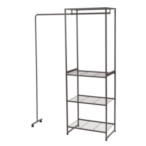 ハンガーラック -152cm ダーク スチール キャスター付き 伸縮可能 アジャスター付き リビング 収納家具 組立式