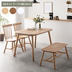 ダイニング 4点セット ダイニングテーブル 1 ダイニングチェア2脚 ベンチ 天然木 脚のみ取り付け 組立品 代引不可