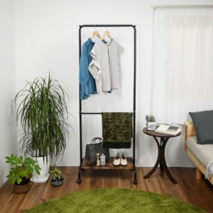 ハンガーラック キャスター付き 2段 収納棚付き コートハンガー 衣類収納 組立品