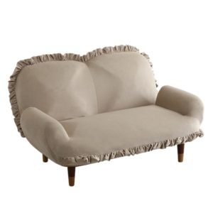 大人かわいいインテリア フリル付きベロアソファ ベージュ 代引不可