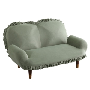 大人かわいいインテリア フリル付きベロアソファ グリーン 代引不可