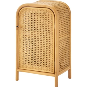 キャビネット 約 脚付き 扉付き 天然木 ミンディ ラタン 本革 リビング収納 インテリア家具