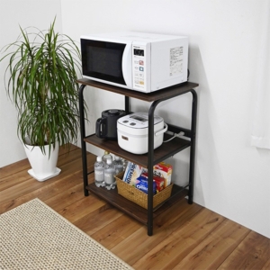 レンジラック 高さ83cm コンセント付き スライド式収納棚 キッチン収納 レンジ台 組立品