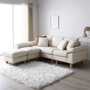 ソファ 脚付き 木脚12cm レザー PVC生地 ポケットコイル ミニクッション3個付き 組立品