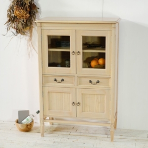 ハイ キャビネット 126cm 木製 ミンディ 無垢材 インテリア家具 収納家具 キッチン家具 リビング収納 完成品 代引不可