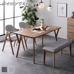 ダイニング 4点 セット テーブル + チェア2脚 + ベンチ ライト 天然木 食卓 ダイニングチェア 組立品