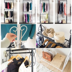 ハンガーラック 幅63cm 2段 スチール アジャスター 棚付き ヨーロピアン調 Del Sol リビング ベッドルーム