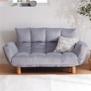 ふかふか ソファ ベロア 肘付 コンパクト 脚付 リクライニング フロアソファ ローソファ LIRAKU