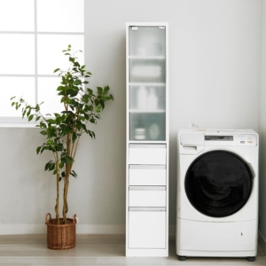 ランドリーチェスト 幅30cm 高さ170cm ガラス扉付 すき間収納 スリム 大量収納 洗面所収納 ランドリー収納