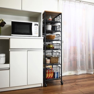 大容量 収納ラック バスケット ６段 キャスター付き スリム キッチン収納 収納ワゴン 組立式