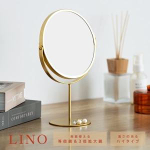 12個セット 3倍鏡付卓上ミラーH INO（ゴールド／金） メイク ヴィンテージ 置き型 ゴールド 真鍮風 拡大鏡 韓国インテリア NK-287
