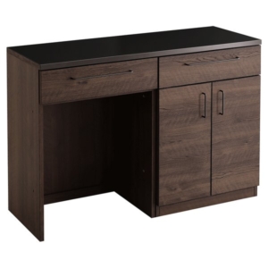 日本製 特殊鋼板を使った組み合わせキッチンカウンター 約120cm 扉収納+ゴミ箱上カウンター ウォールナット 代引不可