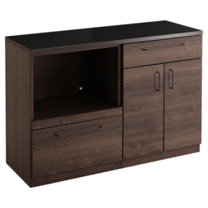 日本製 特殊鋼板を使った組み合わせキッチンカウンター 約120cm オープン収納+扉収納 ウォールナット 代引不可