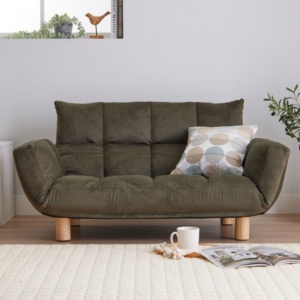 ふかふか ソファ コーデュロイカーキ 肘付 コンパクト 脚付 リクライニング フロアソファ ローソファ LIRAKU