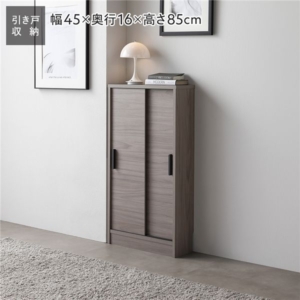 スリム 収納棚 キャビネット 奥行16cm 引き戸 可動棚 背面なし リビング収納 キッチン収納 収納家具
