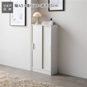 スリム 収納棚 キャビネット 奥行21cm 木目なし 引き戸 可動棚 背面なし リビング収納 キッチン収納 収納家具