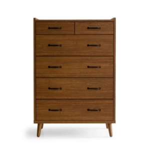 チェスト タンス 5段 ウォールナット 木製脚付 取っ手： 引き出し 木目調 日本製 リビングチェスト ベッドルーム 代引不可