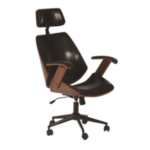 パーソナルチェア オフィスチェア デスクチェア 昇降式 合皮 キャスター 肘付き 木目調 BK 組立品 代引不可