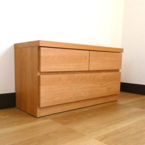 頑丈薄型チェスト/座れる収納ベンチ 2段 木目調 奥行30cm 日本製 『ウスピッタ』 完成品