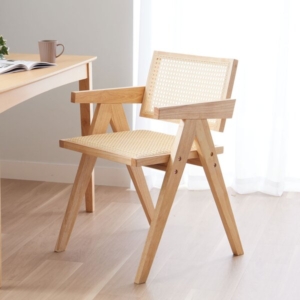 ラタン調ダイニングチェア 肘掛あり 組立品